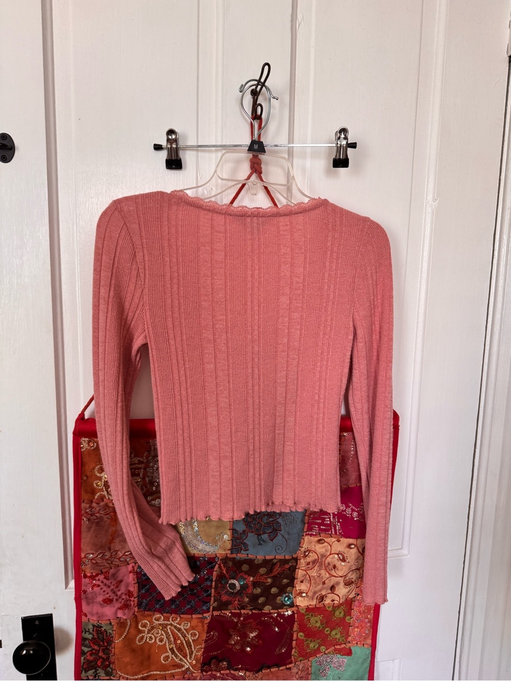 Vylette Ribbed Pink Button-Front Cardigan - Picture 3 of 4